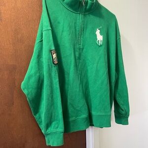 Ralph Lauren polo Green Quarter-Zip Polo Sweatshirt Crest Patch USA p-wing bear